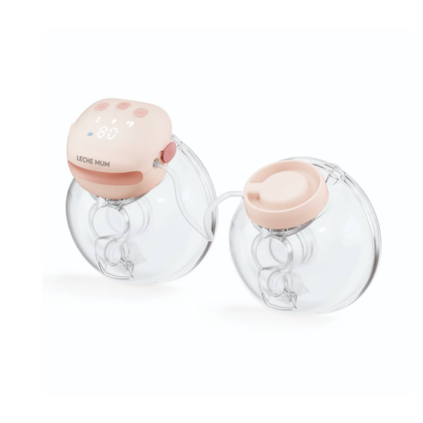 modernmomi Leche Mum double electric wearable breast pump in soft pink, hands-free and portable for breastfeeding moms