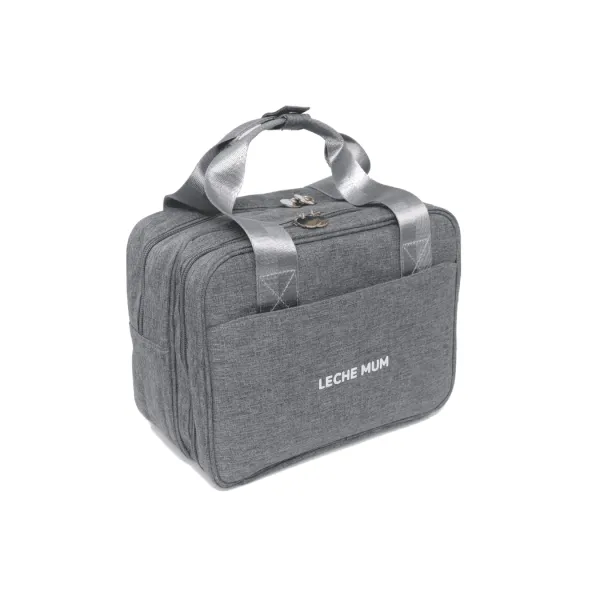 Grey Leche Mum breast pump bag with insulated cooler compartment
