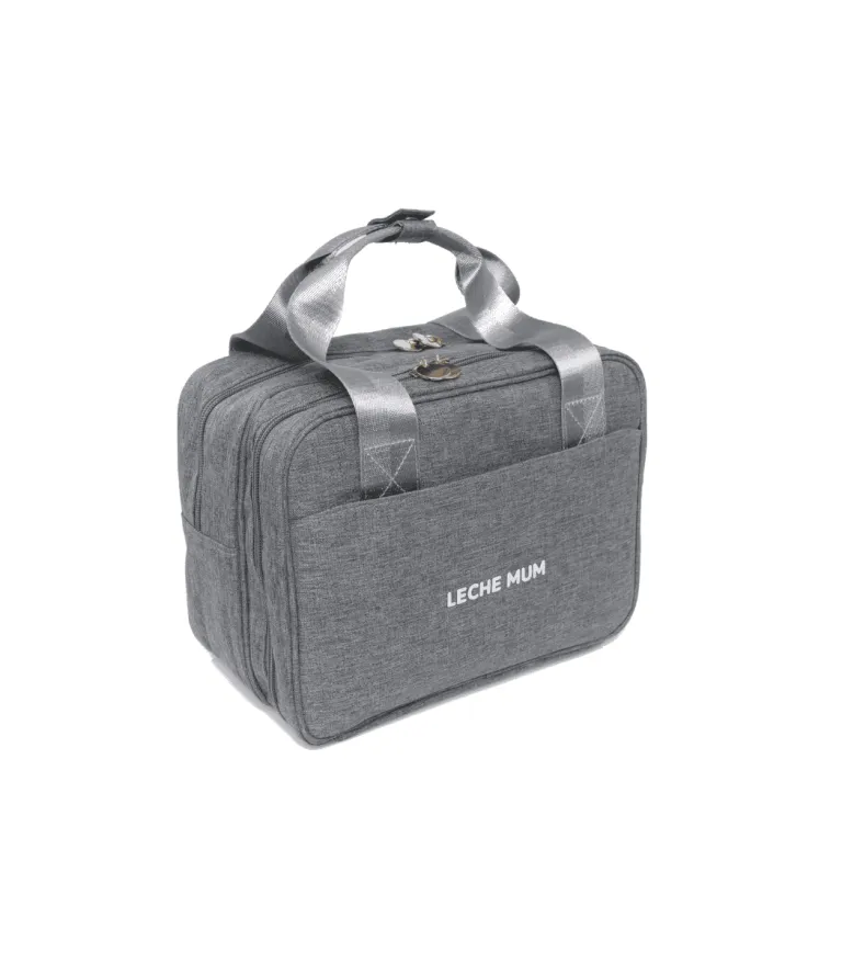 Grey Leche Mum breast pump bag with insulated cooler compartment