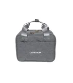 Front view of the closed grey Leche Mum breast pump bag