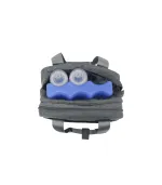 Insulated cooler compartment holding two feeding bottles with the blue curved ice pack