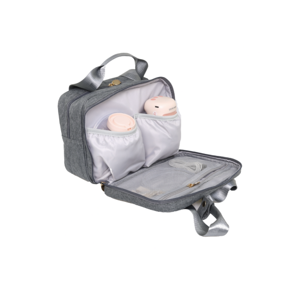 modernmomi, breast pump cooler and travel storage bag in grey by Leche Mum, ideal for on-the-go breastfeeding moms