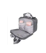Open grey Leche Mum breast pump bag holding wearable breast pump cups