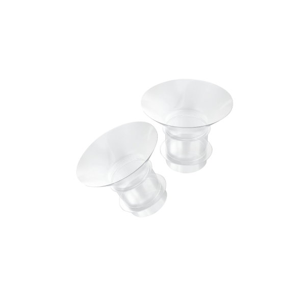 Silicone flange replacement for Leche Mum and ModernMomi double electric wearable breast pumps, available in 17mm, 19mm, 21mm, and 24mm sizes
