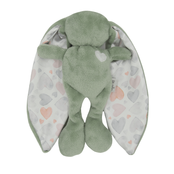 Plush cuddle bunny in sage hearts design soothing sleep companion for babies and toddlers