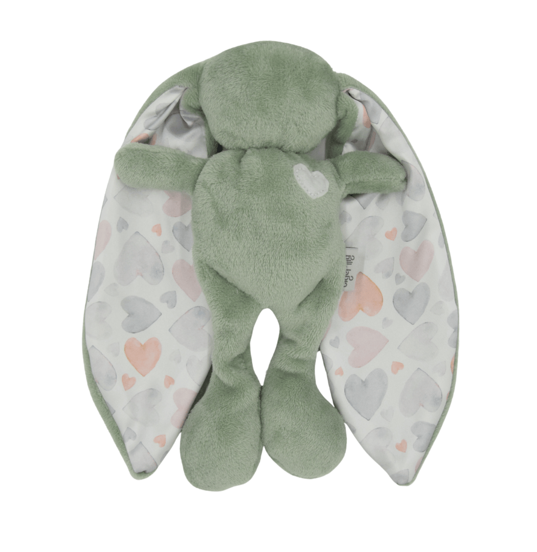 Plush cuddle bunny in sage hearts design soothing sleep companion for babies and toddlers