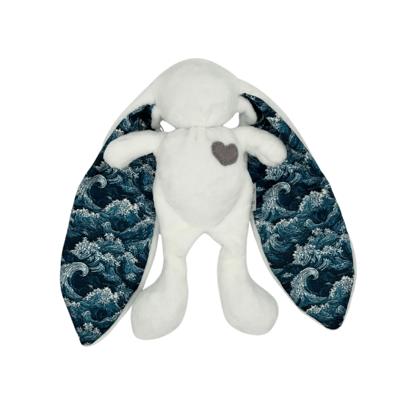 Tiger Lily cuddle bunny white waves soft baby comfort toy with satin ears from ModernMomi