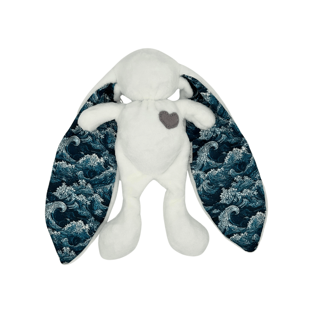 Tiger Lily cuddle bunny white waves soft baby comfort toy with satin ears from ModernMomi