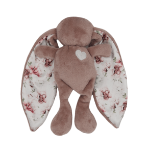 Handcrafted pink peonies cuddle bunny – cozy plush toy for baby sleep and snuggles