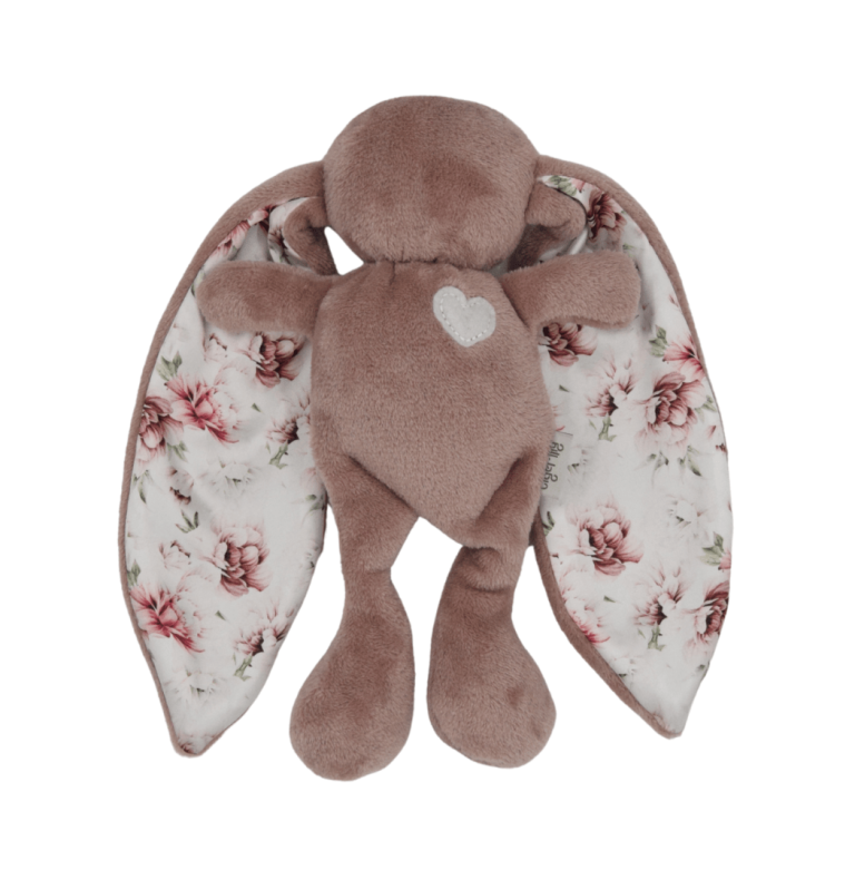 Handcrafted pink peonies cuddle bunny – cozy plush toy for baby sleep and snuggles