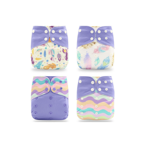 Happy Flute reusable pocket nappies 4-pack purple haze collection with microfibre inserts