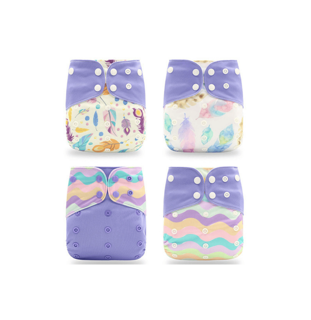 Happy Flute reusable pocket nappies 4-pack purple haze collection with microfibre inserts