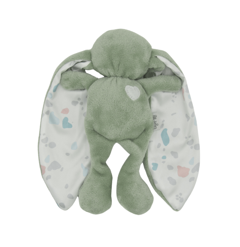Tiger Lily sage terrazzo cuddle bunny soft baby comfort toy with satin ears from ModernMomi